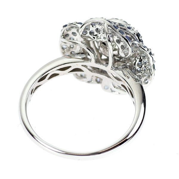 K18WG デマントイド ガーネット サファイア リング 0.14ct S1.40ct パヴェ フラワー