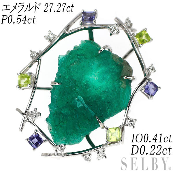 K18WG エメラルド ペリドット アイオライト ダイヤモンド ペンダントトップ 27.27ct P0.54ct IO0.41ct D0.22ct