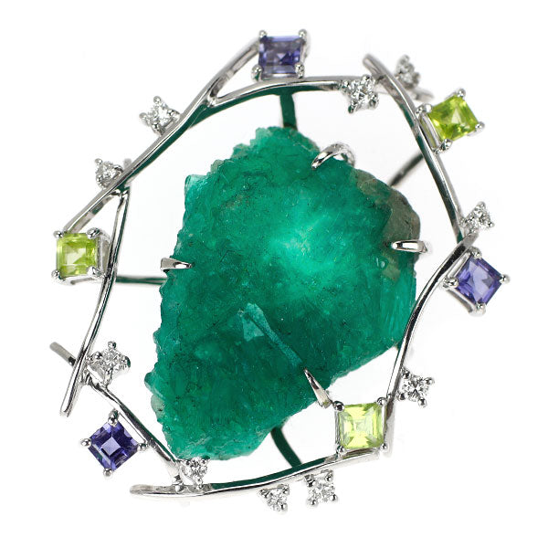 K18WG エメラルド ペリドット アイオライト ダイヤモンド ペンダントトップ 27.27ct P0.54ct IO0.41ct D0.22ct