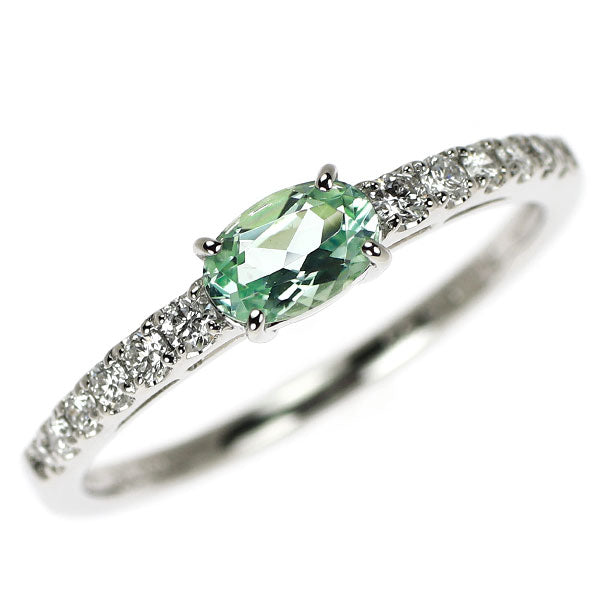 Pt900 グリーントルマリン ダイヤモンド リング 0.36ct D0.16ct