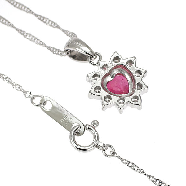 Pt900/ K18WG ハートシェイプ ルビー ダイヤモンド ペンダントネックレス 0.65ct D0.30ct