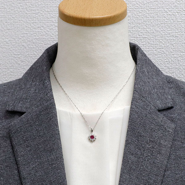 Pt900/ K18WG ハートシェイプ ルビー ダイヤモンド ペンダントネックレス 0.65ct D0.30ct