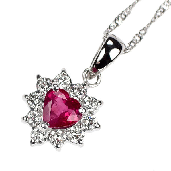 Pt900/ K18WG ハートシェイプ ルビー ダイヤモンド ペンダントネックレス 0.65ct D0.30ct