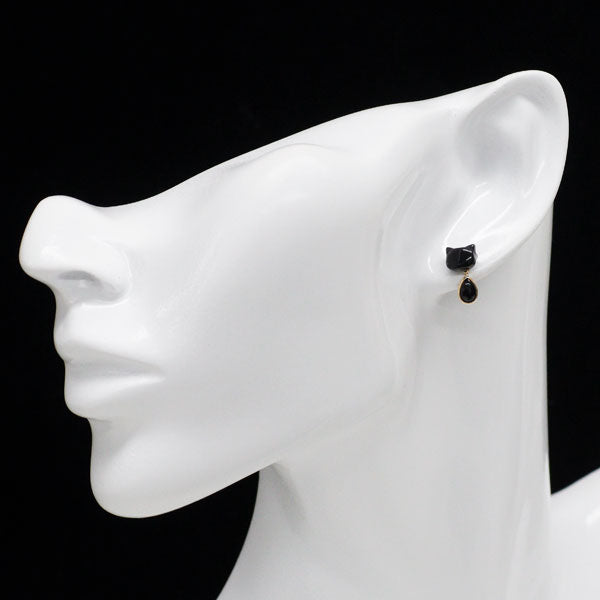 K18YG オニキス ピアス 猫