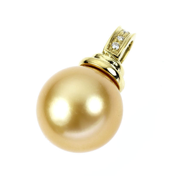 K18YG ゴールデン真珠 ダイヤモンド ペンダントトップ 径約12.7mm D0.03ct