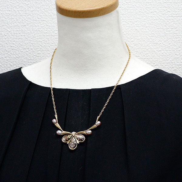 K18YG シェル 淡水真珠 ダイヤモンド ペンダントネックレス 幅約6.1-6.8mm D0.06ct ピクウェ