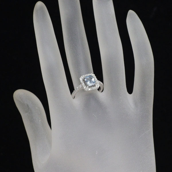 K18WG アクアマリン ダイヤモンド リング 0.75ct D0.37ct