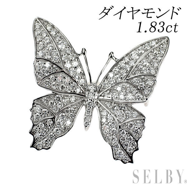 K18WG/K14WG ダイヤモンド ブローチ 1.83ct 蝶