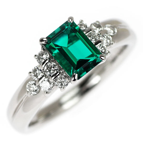 未使用品 pt950 天然エメラルド ダイヤモンド リング クレサンベール Pt950 再結晶エメラルド ダイヤモンド リング 0.79ct