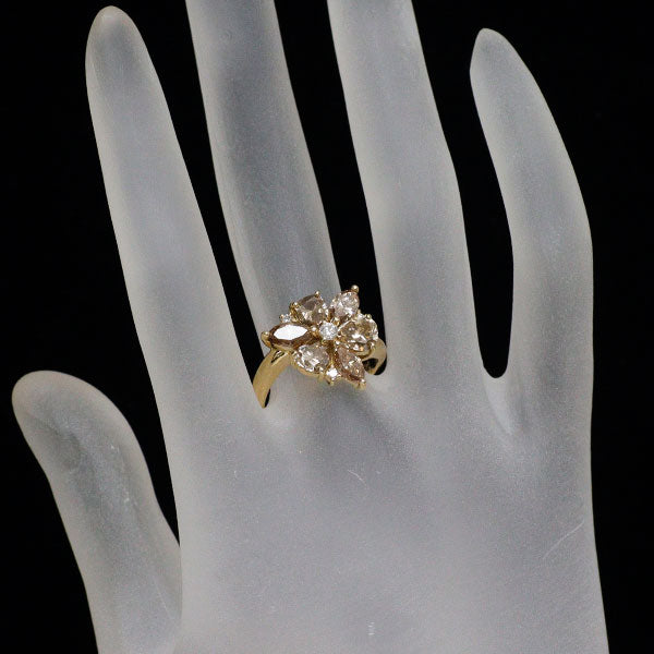 K18YG ブラウン/カラーレス ダイヤモンド リング 2.94ct 0.12ct フラワー