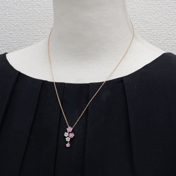 K18PG ピンクサファイア ダイヤモンド ペンダントネックレス 0.60ct D0.30ct フラワー