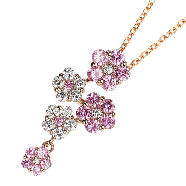 K18PG ピンクサファイア ダイヤモンド ペンダントネックレス 0.60ct D0.30ct フラワー