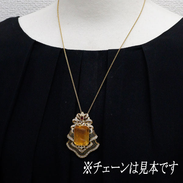 K18YG シトリン ルビー ダイヤモンド ブローチ兼ペンダントトップ R0.23ct D1.84ct