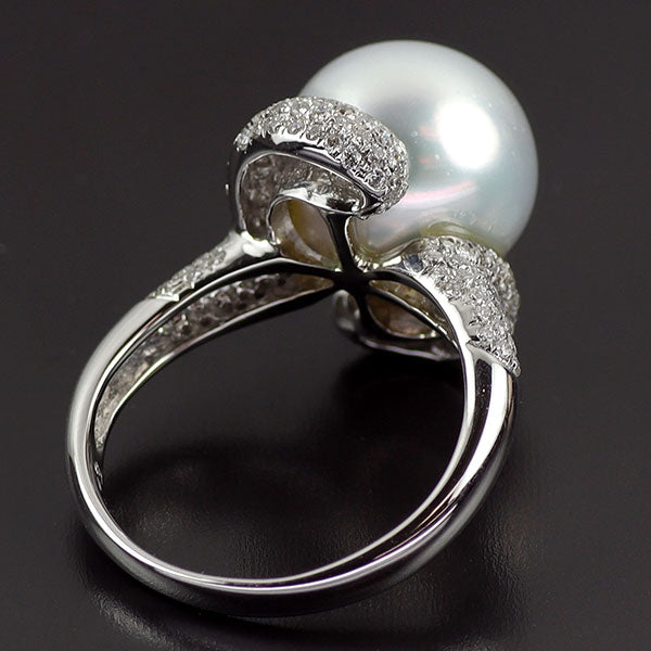 K18WG 白蝶真珠 ダイヤモンド リング 径約11.6mm D0.73ct