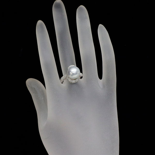 K18WG 白蝶真珠 ダイヤモンド リング 径約11.6mm D0.73ct