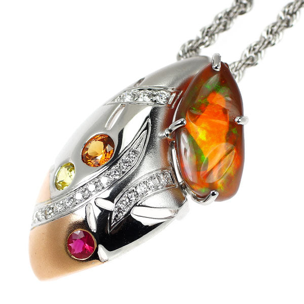 吉田綾子 K18WG/PG ファイア オパール ダイヤ ルビー サファイア ペンダントネックレス 2.24ct D0.17ct R0.11ct S0.36ct