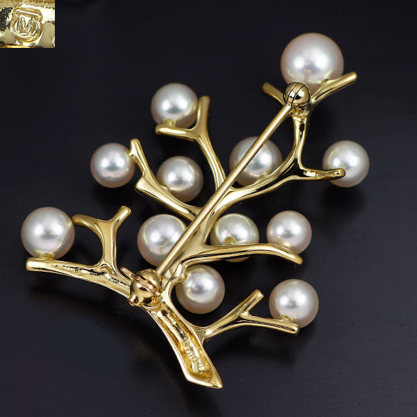 ミキモト K18YG アコヤ真珠 ブローチ 径約4.8-6.8mm 幸福の木
