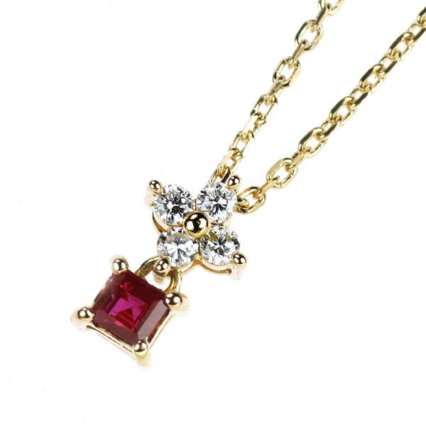 田崎真珠 K18YG ルビー ダイヤモンド ペンダントネックレス D0.09ct