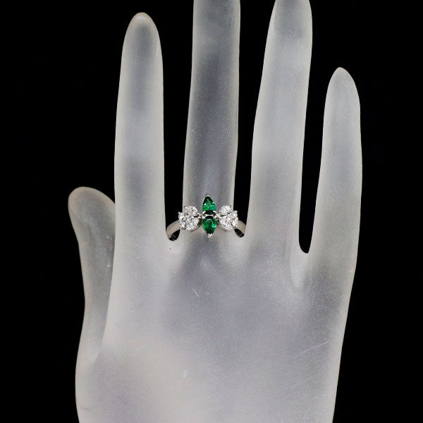 ジュネ Pt900 グリーンガーネット ダイヤモンド リング 0.59ct D0.55ct