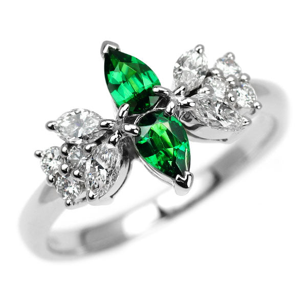 ジュネ Pt900 グリーンガーネット ダイヤモンド リング 0.59ct D0.55ct