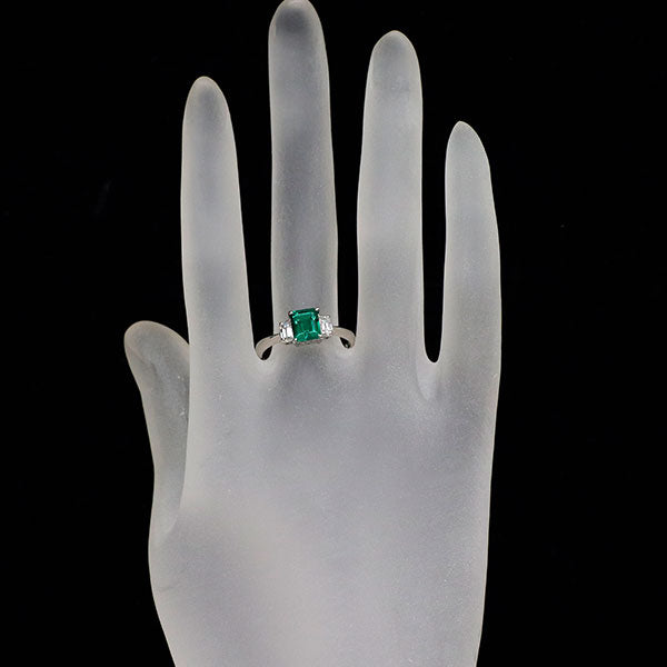 クレサンベール Pt900 再結晶エメラルド ダイヤモンド リング 0.80ct D0.28ct
