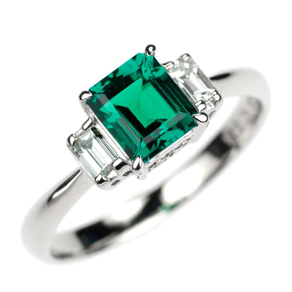 クレサンベール Pt900 再結晶エメラルド ダイヤモンド リング 0.80ct D0.28ct