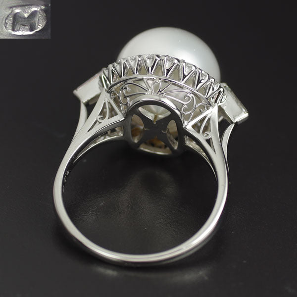 ミキモト Pt900 白蝶真珠 ダイヤモンド リング 径約12.1mm D0.58ct 陽刻ビンテージ 昭和風レトロ