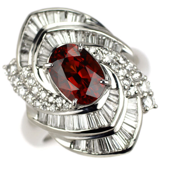 Pt900 ビルマ産 非加熱レッドスピネル ダイヤモンド リング 2.90ct D2.34ct