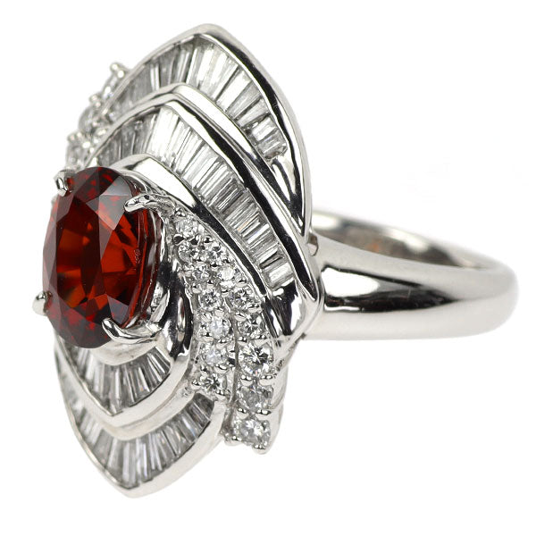 Pt900 ビルマ産 非加熱レッドスピネル ダイヤモンド リング 2.90ct D2.34ct