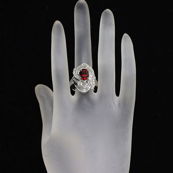 Pt900 ビルマ産 非加熱レッドスピネル ダイヤモンド リング 2.90ct D2.34ct