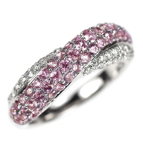 K18WG ピンクサファイア ダイヤモンド リング 1.20ct D0.25ct パヴェ