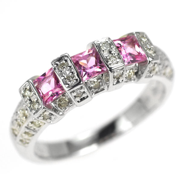 K18WG ピンクサファイア ダイヤモンド リング 0.78ct D0.28ct