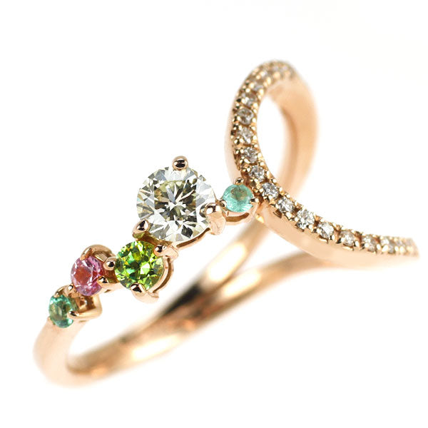 K18PG ダイヤモンド カラーストーン リング 0.33ct D0.08ct G0.05ct S0.04ct