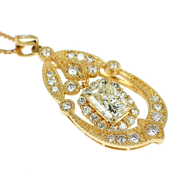 K18YG ラディアントカット ダイヤモンド ペンダントネックレス 1.013ct 0.60ct