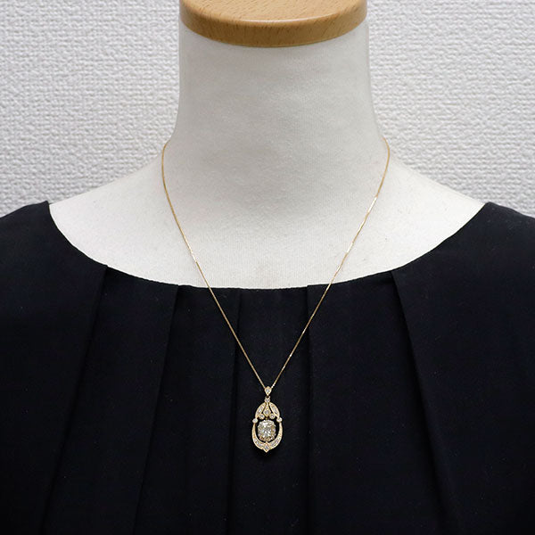 K18YG ラディアントカット ダイヤモンド ペンダントネックレス 1.013ct 0.60ct