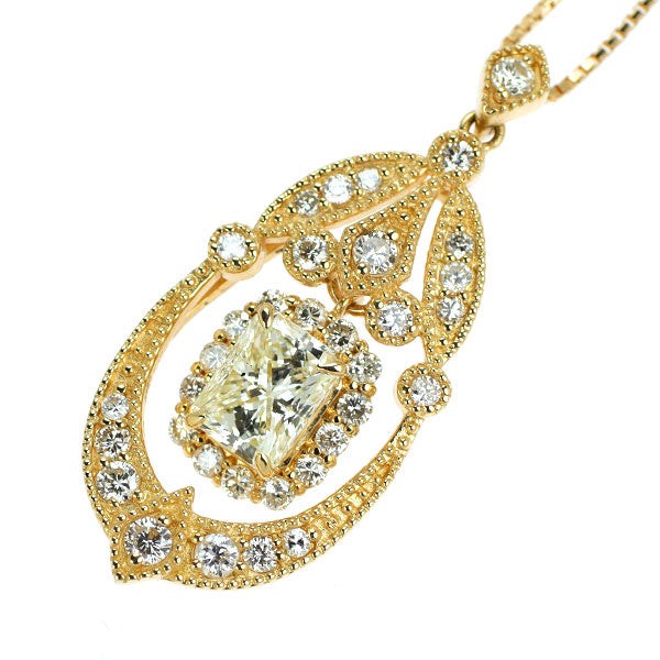 K18YG ラディアントカット ダイヤモンド ペンダントネックレス 1.013ct 0.60ct