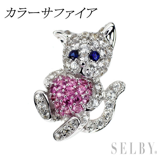 K18WG カラーサファイア ペンダントトップ 猫
