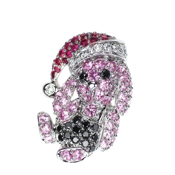 K18WG ピンクサファイア ルビー ダイヤモンド ペンダントトップ 0.45ct R0.13ct D0.18ct 犬