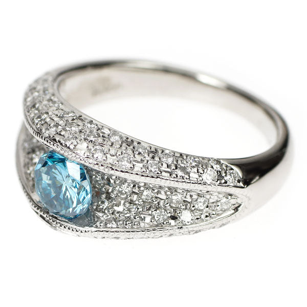 Pt900 トリートブルー ダイヤモンド リング 0.67ct D0.76ct パヴェ