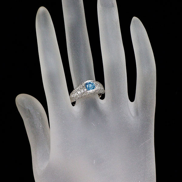 Pt900 トリートブルー ダイヤモンド リング 0.67ct D0.76ct パヴェ