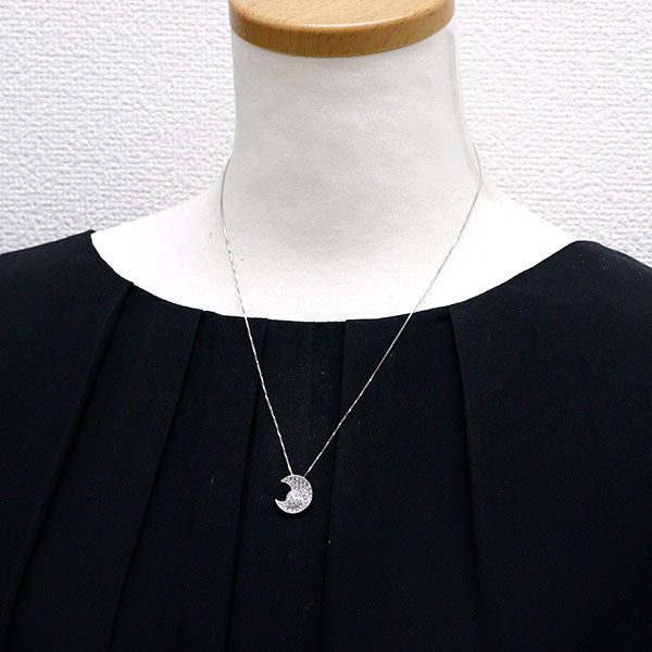 K18WG ダイヤモンド ペンダントネックレス 0.53ct 月 ハート