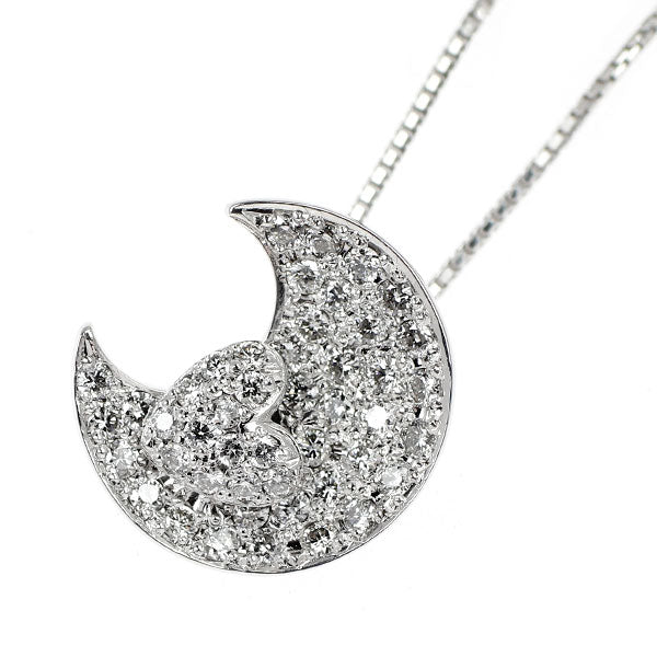 K18WG ダイヤモンド ペンダントネックレス 0.53ct 月 ハート