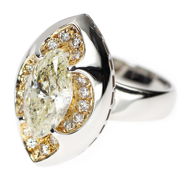 Pt900/ K18YG マーキスカット ダイヤモンド リング 2.05ct D0.24ct