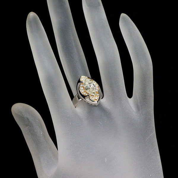 Pt900/ K18YG マーキスカット ダイヤモンド リング 2.05ct D0.24ct
