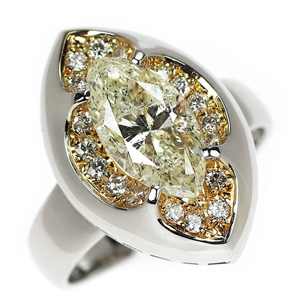 Pt900/ K18YG マーキスカット ダイヤモンド リング 2.05ct D0.24ct