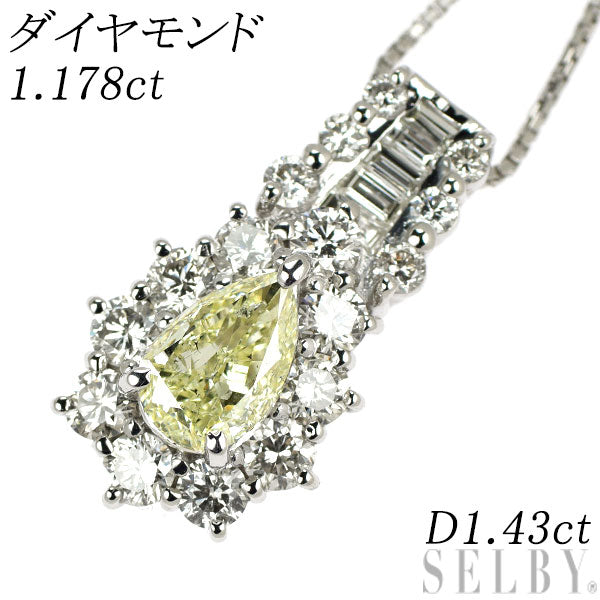 Pt900/Pt850 ペアシェイプカット ダイヤモンド ペンダントネックレス 1.178ct D1.43ct