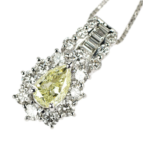 Pt900/Pt850 ペアシェイプカット ダイヤモンド ペンダントネックレス 1.178ct D1.43ct