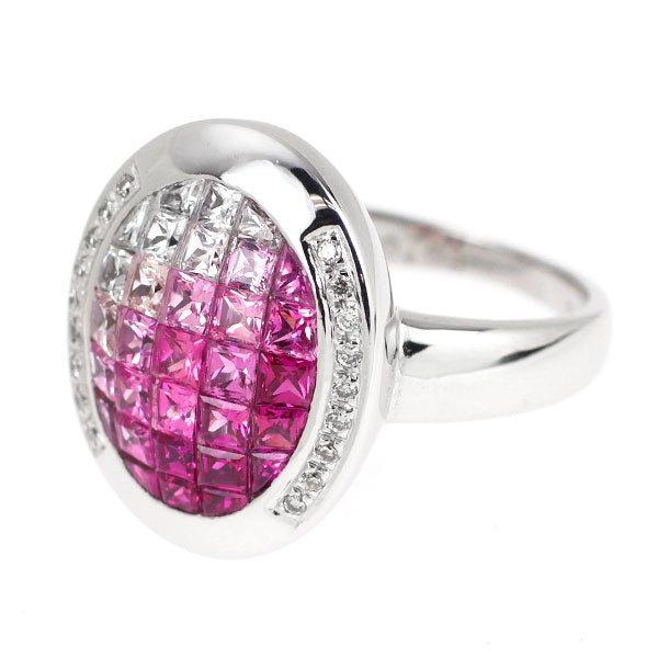 K18WG ピンク サファイア ダイヤモンド リング 2.80ct D0.09ct ミステリーセッティング