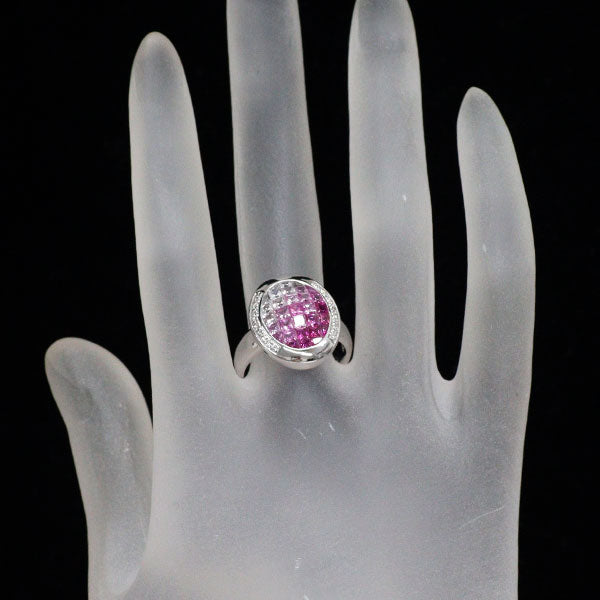 K18WG ピンク サファイア ダイヤモンド リング 2.80ct D0.09ct ミステリーセッティング