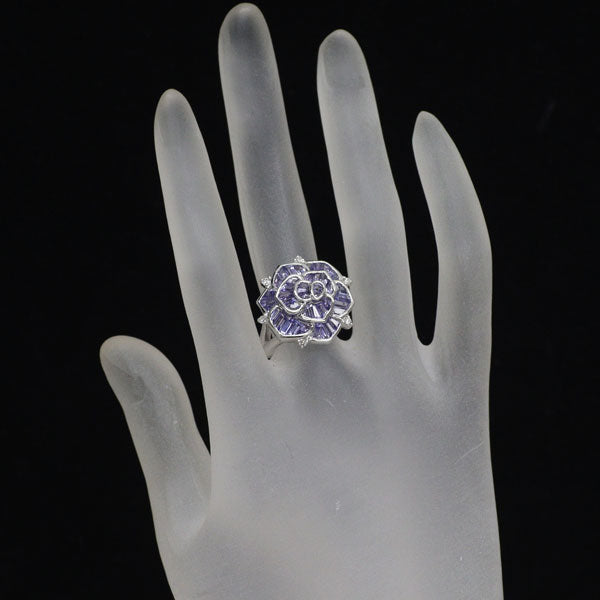 K18WG タンザナイト ダイヤモンド リング 2.40ct D0.10ct フラワー